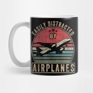 Easily Distracted By Airplanes Retro Airplane Funny Pilot Mug